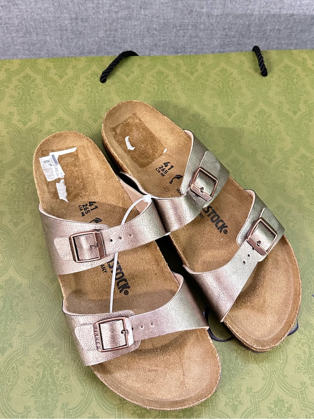 Birkenstock Metallic Rose Gold Two-Strap Sandals